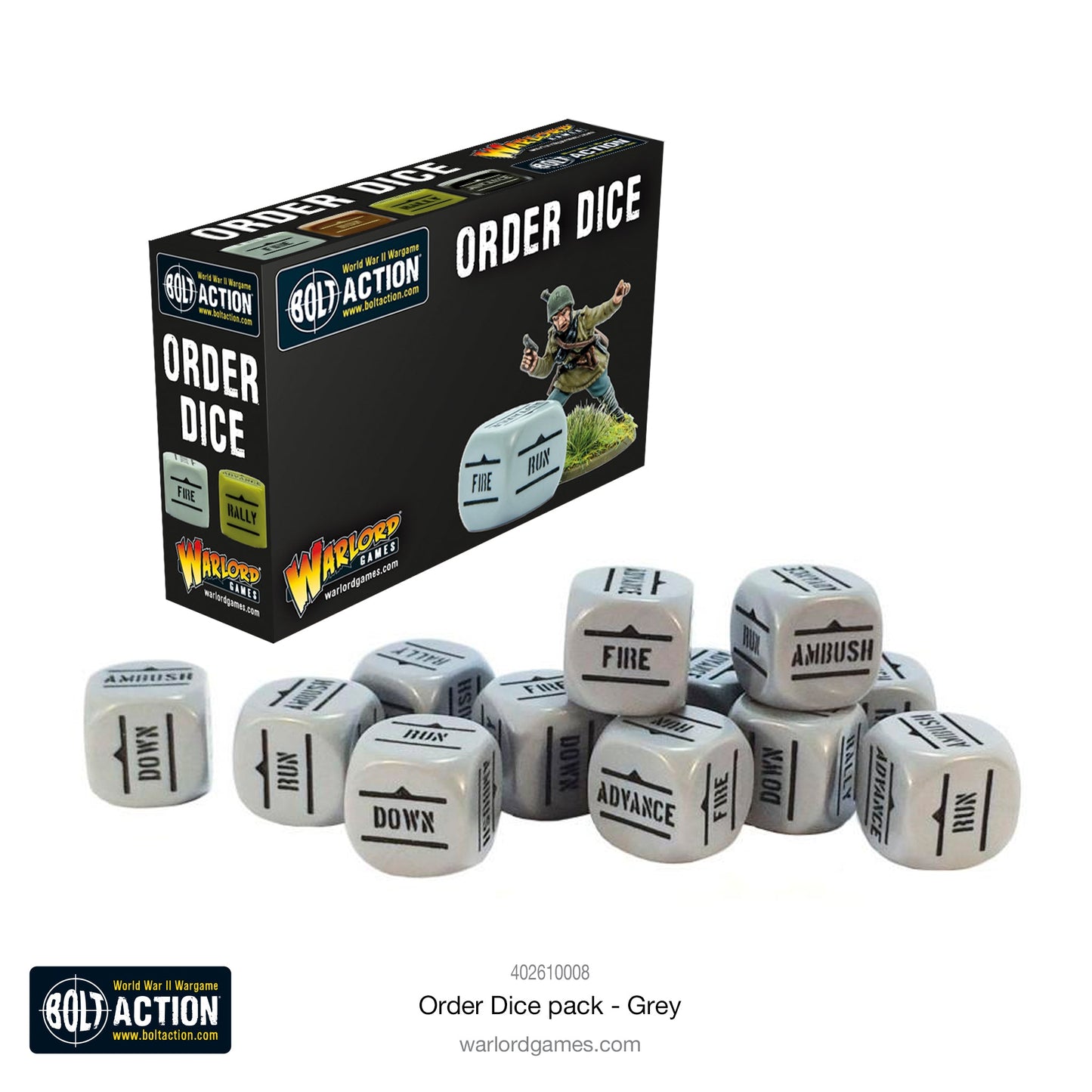 Bolt Action Orders Dice — Grey (12)