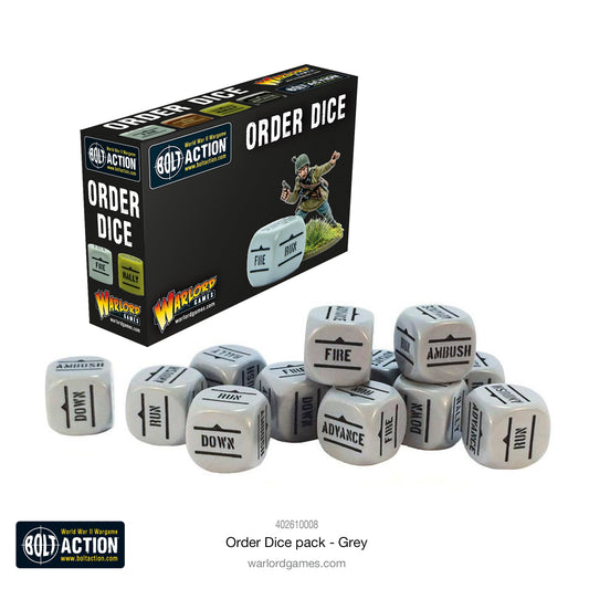 Bolt Action Orders Dice — Grey (12)