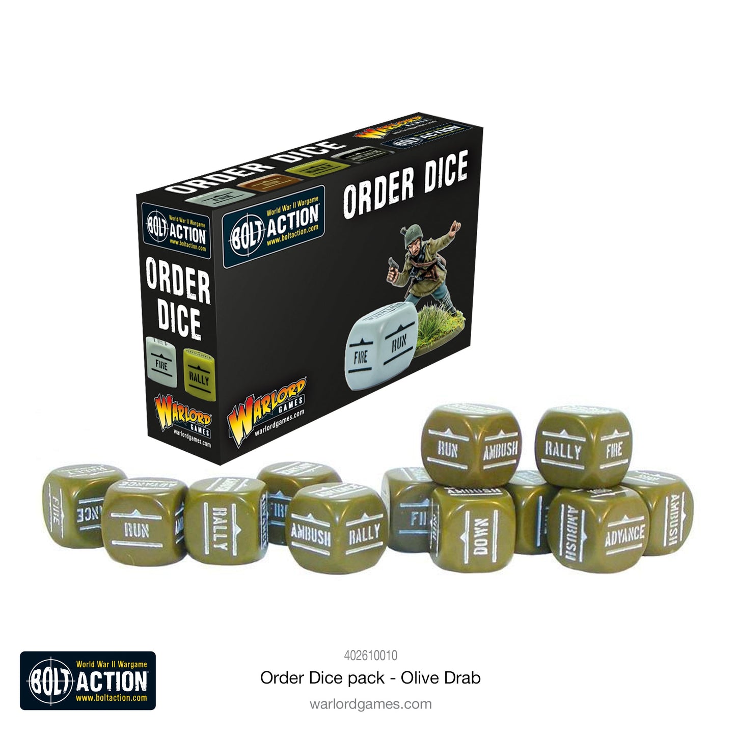 Bolt Action Orders Dice — Olive Drab (12)